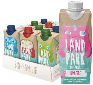 Landpark Bio-Familie Probier Mix, 12x0,5l I Kindergetränk ohne Zucker und Süßungsmittel I Ab 1 Jahr geeignet I natürliches Mineralwasser mit Bio-Fruchtaroma I Wasser mit Geschmack I pfandfrei