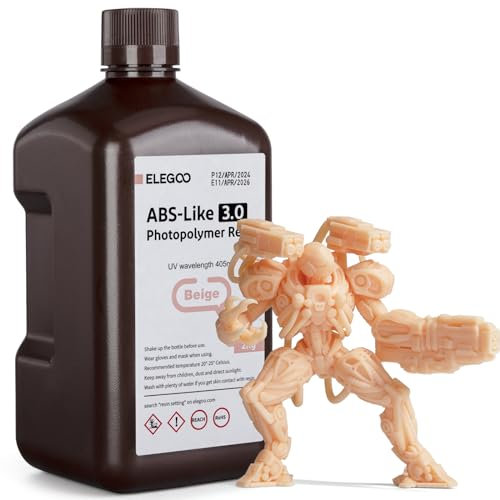 ELEGOO ABS-Like 3.0 3D Drucker Resin, 405 nm UV-härtendes Photopolymerharz für MSLA/LCD/DLP 3D Drucker, Verbesserte Festigkeit und Zähigkeit, Hohe Präzision, Niedrige Viskosität, 2000g Beige