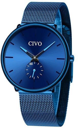 CIVO Orologio Uomo Analogico Acciaio Inossidabile Impermeabile Orologi da Polso Uomo Affari Sportivo Blu