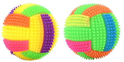 BEBIKR Hundespielzeug, Ball, bunt, mit leichten Zähnen, Kauspielzeug, Quietschgummi, für kleine und große Hunde, leuchtender Ball
