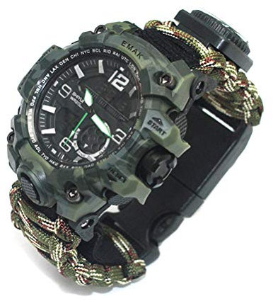 Ghzste Survival-Militär-Digitaluhr, Outdoor-Camping-Überlebensuhr, Multifunktionales Armband, Kompass, Pfeife, Paracord-Armband, Ausrüstung, Werkzeug-Set (Armeegrün)