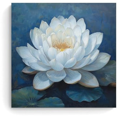 FireDeer Zen White Lotus Wandkunst, Stillleben, Meditation, Dekoration, blühende Blume, Bild, Blumenmalerei, Leinwand, Poster, Druck, Kunstwerk für Spa, Yoga, Wohnzimmer, Badezimmer, Büro, Esszimmer