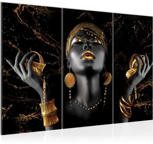 Runa Art African Beauty Peinture Tableau Salon XXL Noir Or Beauty 120 x 80 cm 3 Parties Decoration Murale 045431b
