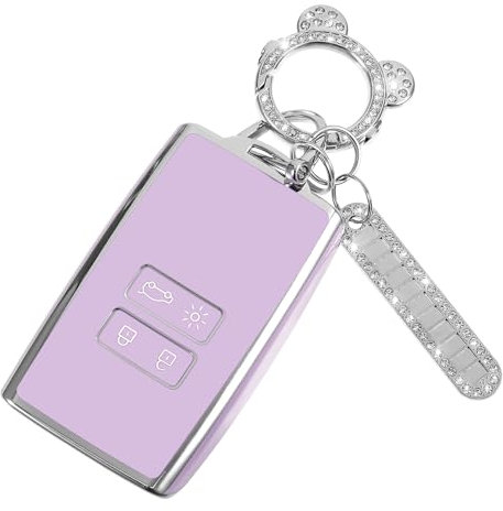 Autoschlüssel Hülle Cover Kompatibel für Renault Arkana Clio Koleos Megane Duster Kadjar Talisman Captur Espace 4 Tasten Auto Schlüssel Schlüsselcover TPU Schlüsselhülle mit Schlüsselanhänger Lila
