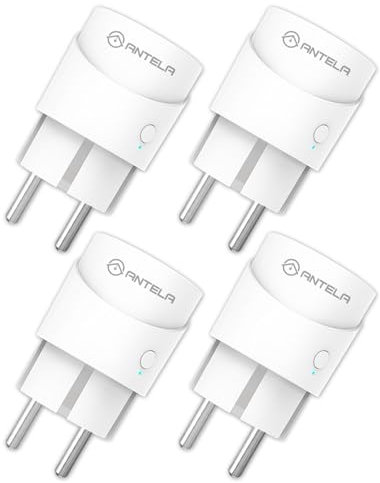 Prise Connectée WiFi Mini Mesure de Consommation Électrique Type F ANTELA Prise Intelligente Compatible avec Alexa Google Home, Smart Life APP, 4PCs