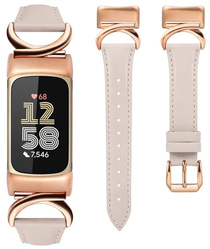TOYOUTHS Lederarmband Kompatibel mit Fitbit Charge 6/Charge 5 Armband Damen, Frauen Schlank Luxus Elegant Dressy Armbänder mit C-förmiger Schnalle für Charge 6