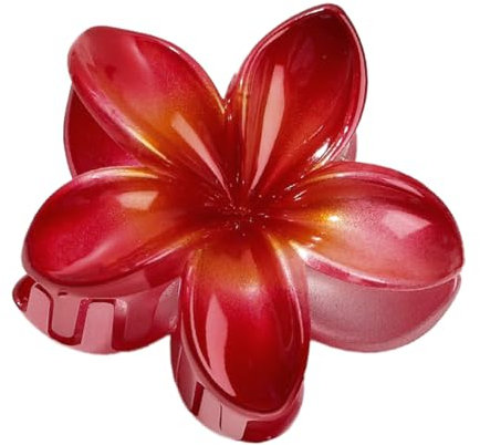 4 Stück Plumeria Blumen Haarspangen,Hawaiian Claw Clip,Rutschfeste Haarklammer Damen,Starker Halt,Krallenklammern Haarstyling-Zubehör für Frauen Mädchen,Party Strand Pool Urlaub,Rot