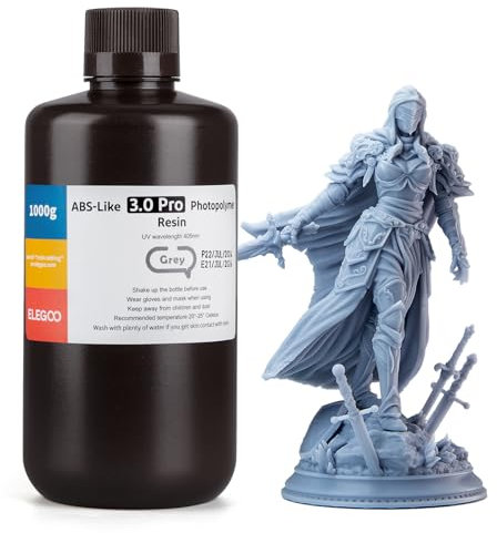 ELEGOO ABS-Like Resin 3.0 Pro, Harz für 3D-Drucker mit Höherer Kratzfestigkeit, 405nm UV Harz für MSLA/DLP/LCD-Drucker, Schnelle Aushärtung, Hohe Präzision, Nicht Spröde, Grau 1000g