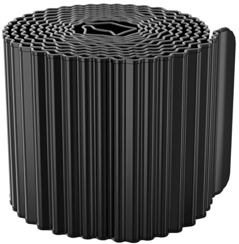 Rasenkante Metall Beeteinfassung Beetumrandung Robuste 3mm Dicke, Wellblech Mähkante Metall Palisade 6m, Flexibel, Rasenkantenband Umrandung für Rasen & Beet 15cm hoch, Rostfrei und Langlebig Schwarz