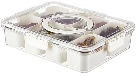 Caja de aperitivos portátil con compartimentos y tapa, bandeja dividida de 8 compartimentos, cajas de aperitivos para viajes de niños, organizador transparente de almacenamiento de alimentos para