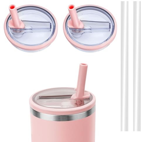 WALLFID 2pcs Auslaufsichere 40oz Becher Flip-Strohhalm Deckel Ersatz,Kompatibel mit Stanley 40oz Becher,Auslaufsicher und Staubdicht,Leicht zu reinigen,mit 2 Strohhalmen (Rosé)