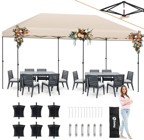 Sekey One-Touch Pop Up Pavillon 3x6, Partyzelt Faltpavillon 3x6m Wasserdicht Stabil, Vereinfachte Installation in 1 Minute, Robust Windfest Regenfest für Camping Festival Party,Kahki