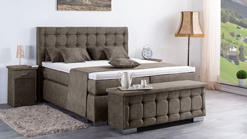 Boxspringbett Lanz 240x220, DS-Sand, 7-Zohnen Taschenfederkernmatratze, Ergoflex - Inklusive Aufbau - Deutscher Hersteller