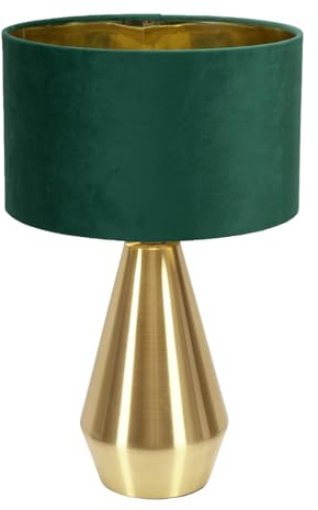 ValueLights | Jax Antique Brass Touch Table Lamp with Green Velvet & Gold Inner Shade | Table Lamps, Home Décor & Improvement Essential