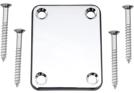 ROZILO 4 Holes Metal Guitar Chrome Neck Plates with Screws for Fender Strat Tele Electric Guitar or Bass Chrome