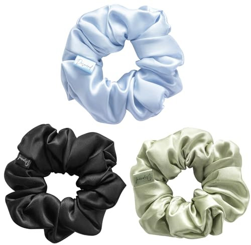 Desmend scrunchies seide haargummi seide weiches gefühl Sie halten die Frisur perfekt Gut für feines Haar 3 Stück schwarz grün blau