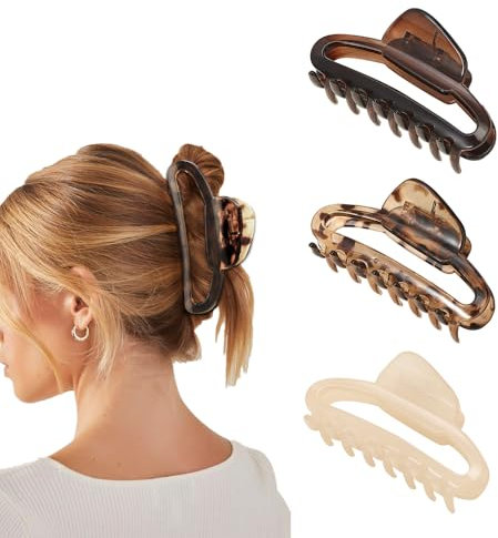 TOEECY 3 Piezas Pinzas Pelo Mujer Grande Hair Claw con Resorte Fuerte Leopardo Pinzas de Pelo para Abundante Largo Grueso Fino Rizado Antideslisante Clásico Hair Clips Accesorios para Peinados