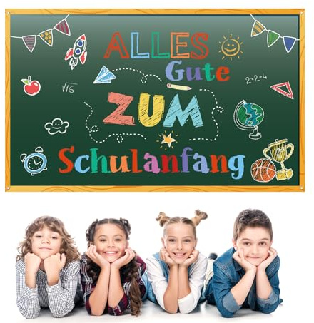 Jostift Einschulung Deko Mädchen Junge Schuleinführung Deko Alles Gute Zum Schulanfang Banner Bannerdekoration für Schulanfang Schulkind Girlande Kinder 180 * 110cm Grün