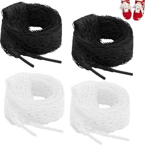 ClcIosis 4 Stück Spitzen Schnürsenkel, Satin Schnürsenkel Ballett-Stil, Spitze, elastische Spitze, Schnürsenkel für süße Mädchen 120CM für Turnschuhe Laufschuhe Sportschuhe