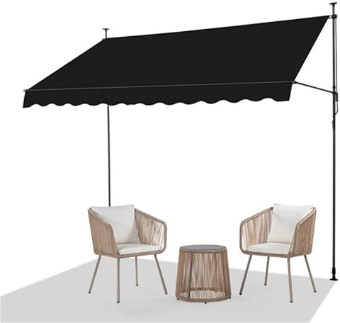 Bonnlo Klemmmarkise ohne Bohren, Sonnenschutz, Wasserdicht und Höhenverstellbar Markise mit Handkurbel für Terrasse, Balkon, Garten (Schwarz, 200x120)