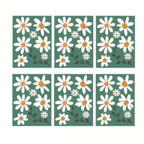 6 Sheets Wheelie Bin Stickers,Daisy Stickers Labels,Flowers Dustbin Wrap Around Sticker,Self-Adhesive Wheely Decorative,Waterproof Flower Decal for Outdoor Bins,Glass Cabinet Decorative Decals