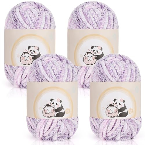 Aeelike 400g Chenille Garn zum Stricken, Weich Chunky Chenille Fluffy Yarn, Flauschige Samt Velvet Chenille Wolle zum Häkeln, Warme Plüschwolle für Mützen, Schals, Decken, Rose