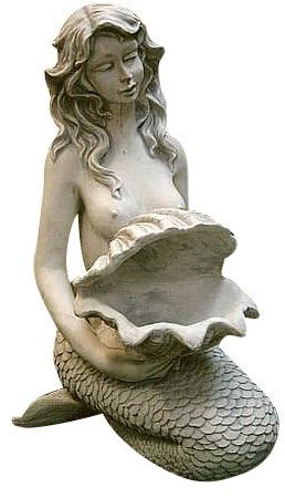 Schöne Meerjungfrau, Meerjungfrauen Skulptur aus Steinguss, Steinfigur, perfekt für den Teich, Garten oder Vorgarten, ist Witterungsbeständig und Neu 75cm H, PO-233