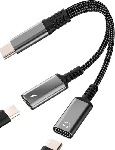 ISTARCOMPUTER - Adaptador doble USB-C 2 en 1 - Audio + Carga - Cable Tipo-C - Splitter USB-C a Auriculares + Alimentación