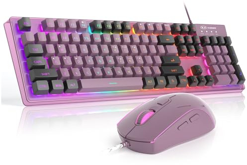 MageGee Gaming Keyboard and Mouse Combo, K1 RGB LED Backlit Keyboards with 104 Key Computer PC Gaming Keyboard for PC/Laptop (Blackcurrant)