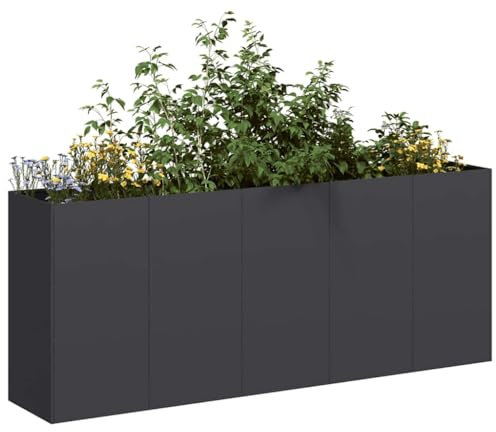 Snsowed Jardinière Noir 200x40x80 cm Acier laminé à Froid,Jardiniere sur Pieds,Bac avec Treillis,Jardiniere Terrasse