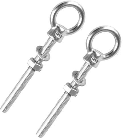 Forbabe 2 pares Tornillo de Ojo M12 x 120 mm Tornillo de Ojo de Acero Inoxidable 316 de con Arandela y Tuerca Hexagonal Para Fijar y Colgar