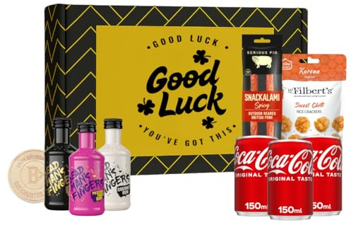 Dead Man’s Fingers Rum Good Luck Gift Set – 3 x 50ml Mini Rums (Passion Fruit, Coconut & Original Spiced), 3 x 150ml Coca-Cola Mixers & Mr Filbert’s Snacks | Spiced Rum Mini Gift Box