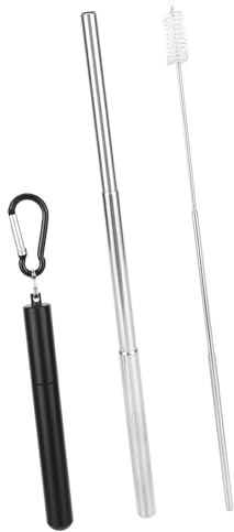 Keenso Cannuccia Telescopica Riutilizzabile in Acciaio Inossidabile, Resistente per Bere, con Spazzola per caffè, Latte, tè, Portatile da Viaggio (BLACK)