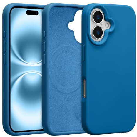 UCASONG Magnetic Liquid Silicone Case for iPhone 16 Plus, Blue | 6.7Inch, Compatible with MagSafe, Cute Plain Solid Color Slim Case, Soft Smooth Matte Shockproof Protective Cover
