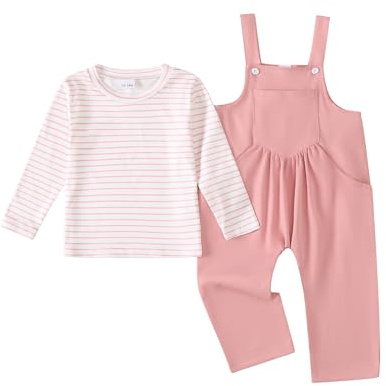 UUAISSO Abbigliamento per Bambine Completo Neonate Composto da Top a Maniche Lunghe Righe e Floreale Salopette e Pantaloni