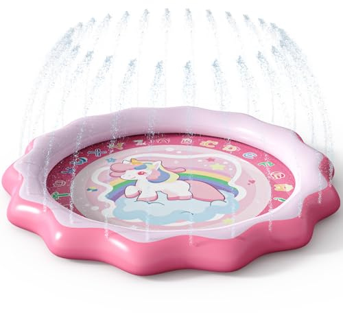 Skirfy Unicorn Splash Pad, Sprinkler Play Mat, 170 cm Summer Water Toy for Kids and Babies, Water Splash Mat for Outdoor Family Activities, Parties, Beach and Garden, 170 cm