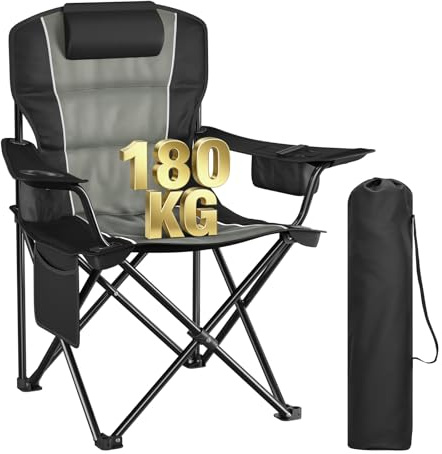 WOLTU Campingstuhl Faltbar, mit Kühltasche, Kopfstütze & Getränkehalter | Angelstuhl bis 180kg Tragkraft, aus Wasserdicht 600D Oxford, für Camping Strand Garten