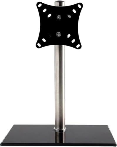 HPVERDALIVING Monitor Stand for 13–27 Inch Screens, Adjustable Monitor Arm with Tempered Glass Base, Free Standing PC Monitor Mount, Ergonomic Single Monitor Arm