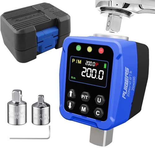 PUIBERS Digital Torque Adapter 1/2 (10-200 Nm) with 1/4 & 3/8 Adapters, Precision Torque Wrench Converter for Bike & Motorcycle, LCD Display & Buzzer