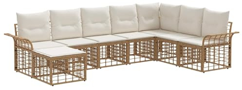HFXHIJXQ Juego de 8 sofás de exterior de 48 kg, de polirratán natural y textileno blanco crema, resistentes a la intemperie, modulares para balcones, terrazas, jardines y piscinas pequeñas