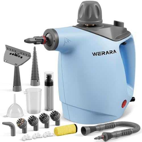 Werara Steam Cleaner, 1050W High Pressure 500ML Handheld Steam Cleaner | 16PCS Accessories,Portable Hand Held Steamer Cleaning for Home, Sofa, Bathroom, Bed, Tile, Grout, Grease, Car, Kitchen(White)