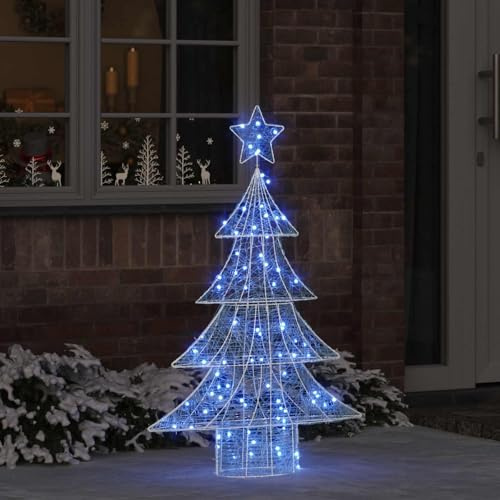 Mangloder Weihnachtsbaum aus Acryl blau mit 100 LEDs, 120 cm, USB Betrieb, moderner Weihnachtsbaumschmuck für Fensterbank, Kaminsims und Innenraum mit Sternspitze