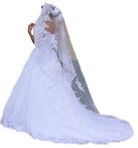 Unbekannt Schleier 280cm Brautschleier 1 Lage Kapelle Spitze ohne Kamm Hochzeit Braut Lang (Weiß)