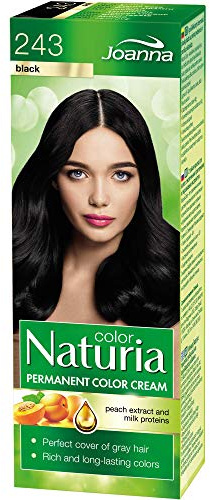 Joanna Naturia Color Permanent Hair Color Cream – Goodness of Milk Proteins and Peach Extracts – Premium-Quality Hair Dye – Provides Soft and Lustrous Hair – Long-Lasting Hair Colors – Black