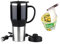 Tasse Bouilloire électrique de voiture - Mengshen Car Electric Mug Stainless steel Portable Cigarette Lighter Outdoor Students Hot Water Coffee Cup Double Layer 12 Volt 450ML 50W, CA107 Black