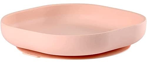 BÉABA Plato con ventosa para niños, 100% silicona, material suave y resistente, Se adhiere a la mesa/bandeja de la trona, comida infantil, Compatible con microondas, rosa