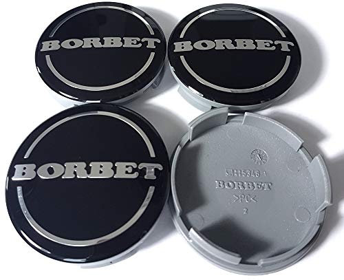 4X Original Borbet Felgendeckel 5348 | Nabendeckel Nabenkappe Schwarz Glanz Silber Center Cap 56mm 55mm