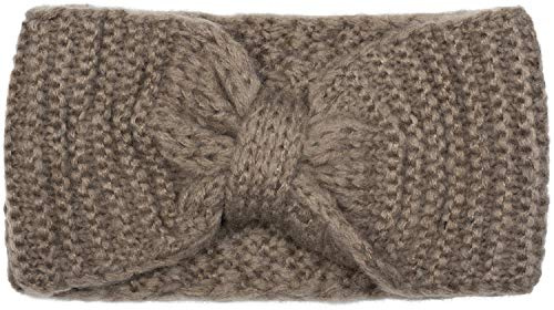 styleBREAKER Damen Strick-Stirnband Reiskorn, Taupe | Mit Knoten-Detail, elastisches Material, Kopfumfang 48-59 cm, 22 cm Bundweite, 12 cm breit, Knotenhöhe ca. 5,5 cm vorne.