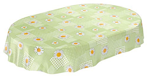 ANRO Wachstuchtischdecke Wachstuch Wachstischdecke Tischdecke Kamille Patchwork Grün Oval 180x140cm eingefasst abwaschbar wasserabweisend Gartentischdecke Meterware pflegeleicht Lotuseffekt
