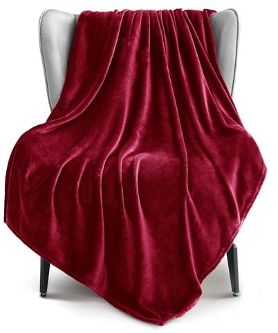 Exclusivo Mezcla Extra Large Fleece Throw Blanket for Couch, Sofa, 300GSM Super Soft and Warm Blankets, Deep Red Throw All Season Use, Cozy, Plush, Lightweight, 127x178 CM